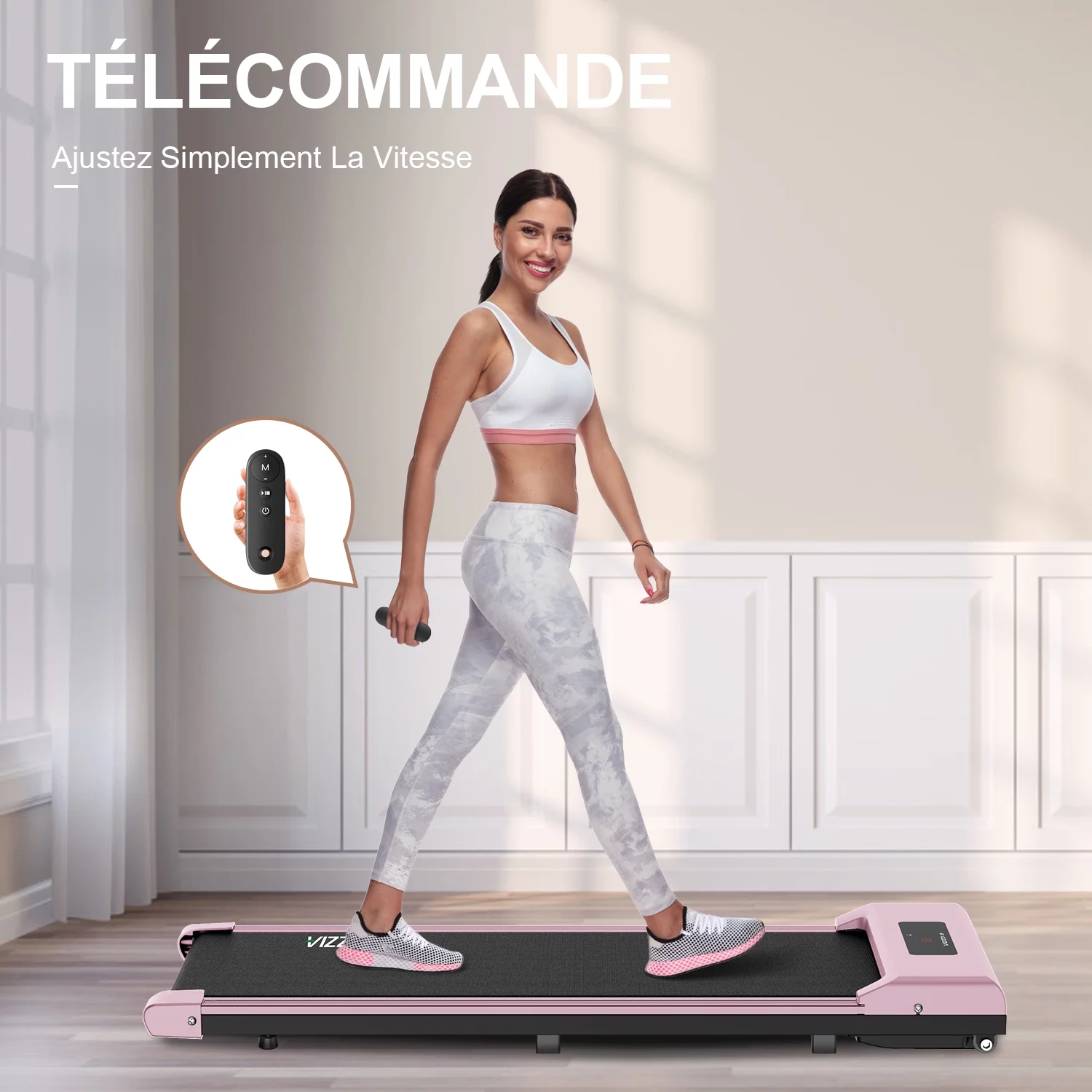 Bigzzia Walking Pad Under Desk Treadmill, Portable Treadmills Motorized Running Machine for Home,6.25MPH,No Assembly Required,Remote Control,265 Lb Capacity (Pink)