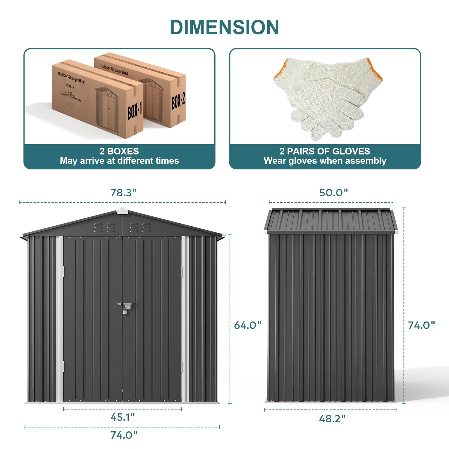 6' x 4' Outdoor Storage Shed with Base Frame, Lofka Anti-Corrosion Metal Garden Shed, Dark Gray