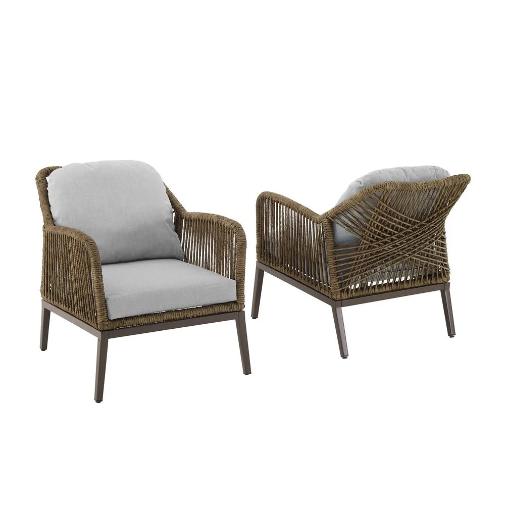 Crosley Furniture Haven 2Pc Outdoor Wicker Armchair Set in Gray & Brown