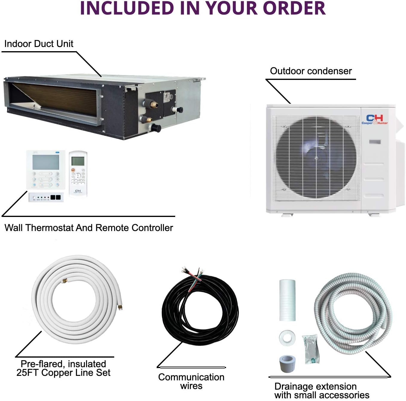 Cooper & Hunter 36,000 BTU Ducted Mini Split Air Conditioner Concealed Duct Heat Pump Unit 208-230V Including 25ft Installation Kit