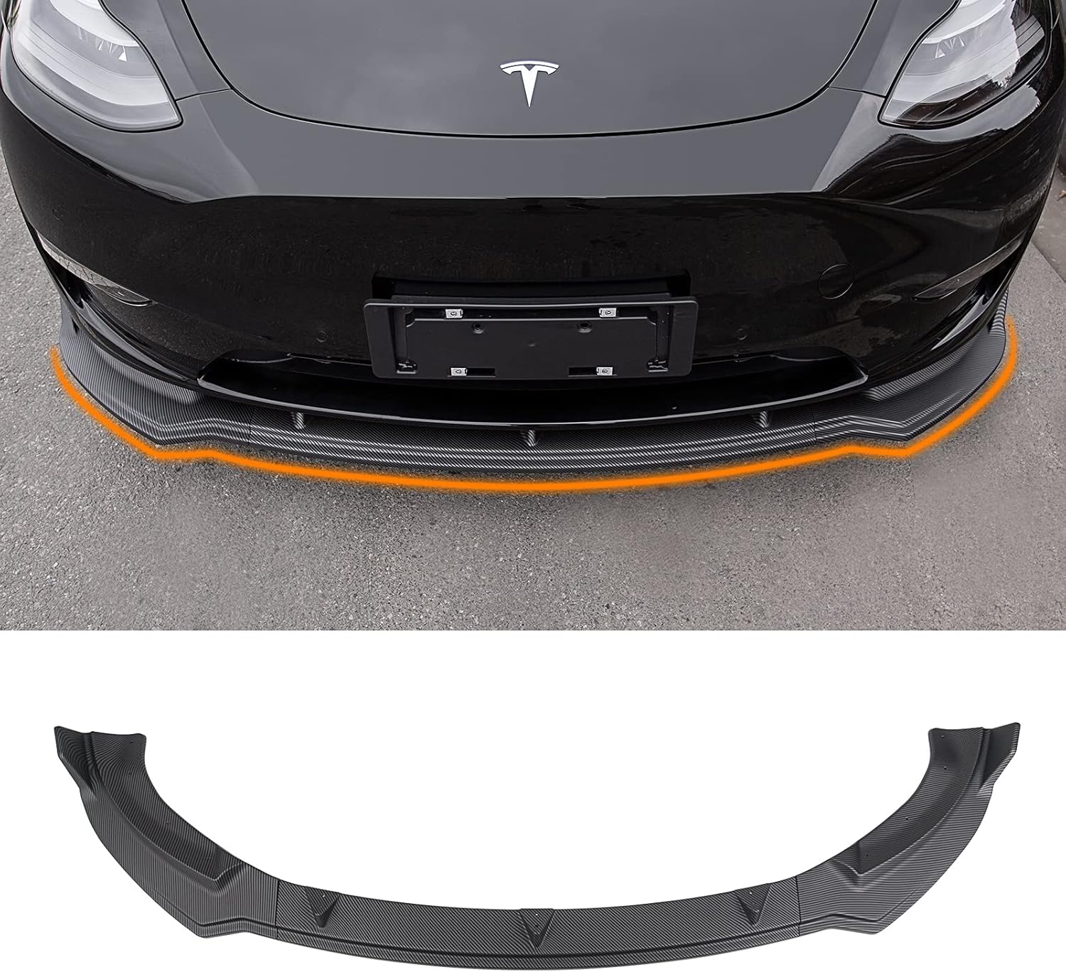 Fit Tesla Model Y Front Bumper Lip Kit Car Mods Spoilers For Tesla Model Y Accessories 2020 2021 2022 (Matte Carbon Fiber Pattern)