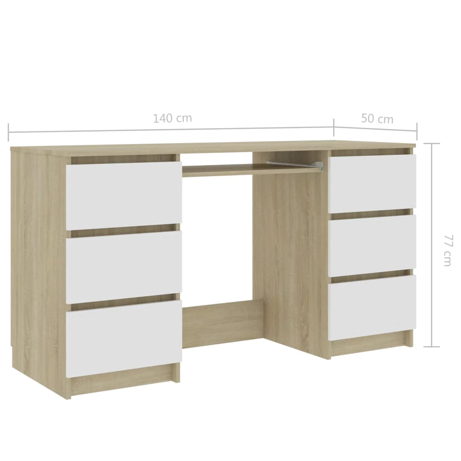 Dcenta Modern Computer Desk with 6 Storage Drawers Chipboard Writing Desk Multifuctional Laptop Gaming Table Home Office Furniture White Sonoma Oak 55.1 x 19.7 x 30.3 Inches (W x D x H)