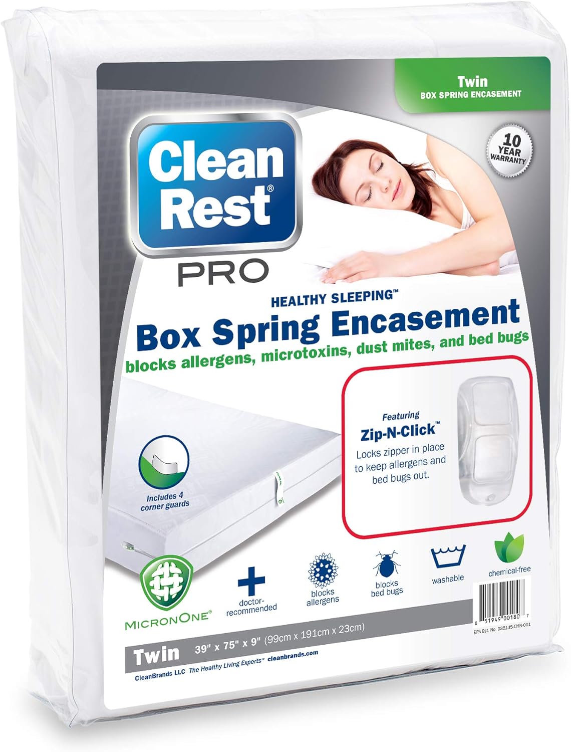 CleanRest PRO Innovative Zippered Box Spring Encasement - Tear Resistant - Hypoallergenic - Noiseless - Patented Zipper Security (Fits 9 in. H) Queen