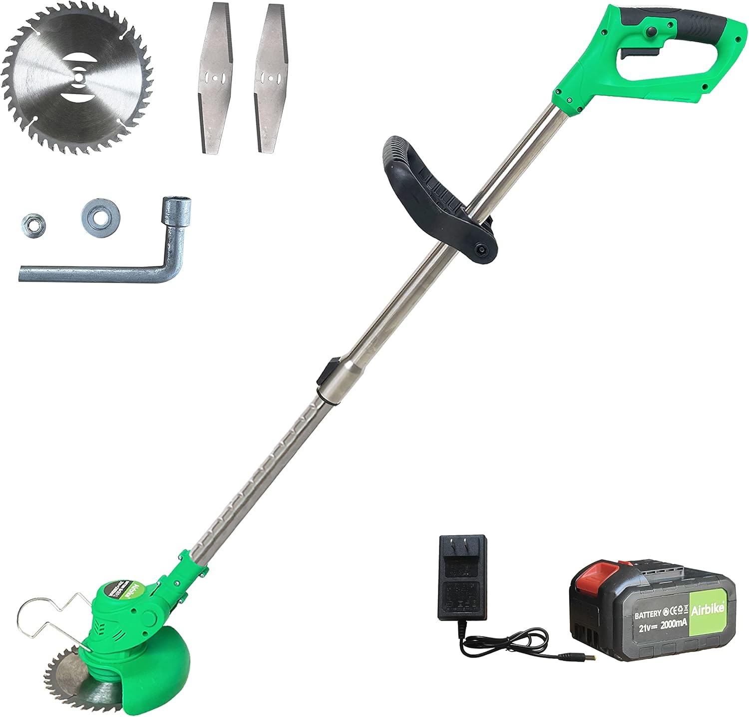 Airbike Brush Cutter Weed Wacker Weed Eater Edger Lawn Tool, Powerful, Lightweight, for Lawn, Yard, Garden, Shrub Trimming and Pruning (Green Tool w/ 2 Batteries)