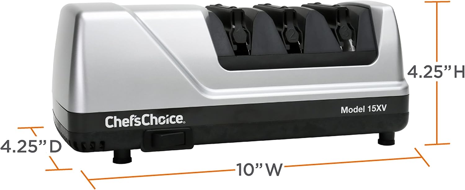 Chef'sChoice 15XV EdgeSelect Professional Electric Knife Sharpener with 100-Percent Diamond Abrasives and Precision Angle Guides for Straight Edge and Serrated Knives, 3-Stage, Gray