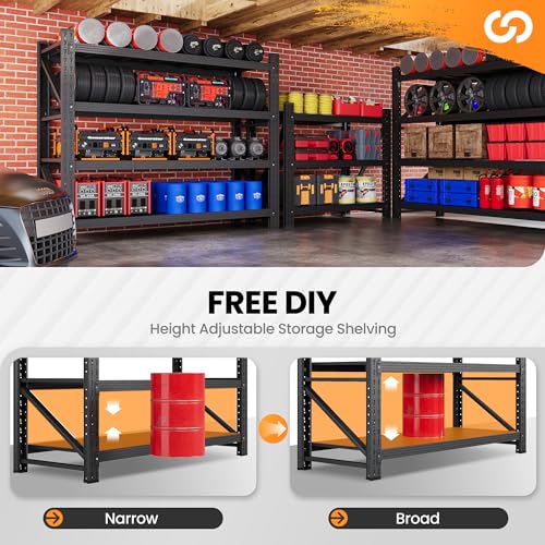 71” W Storage Shelves Heavy Duty, 5000LBS Metal Garage Shelving Units, 4 Tier Storage rack shelf, Steel Industrial Shelving , Adjustable Standing Shelf for Basement/Warehouse 71"W x 24"D x 70"H, Black