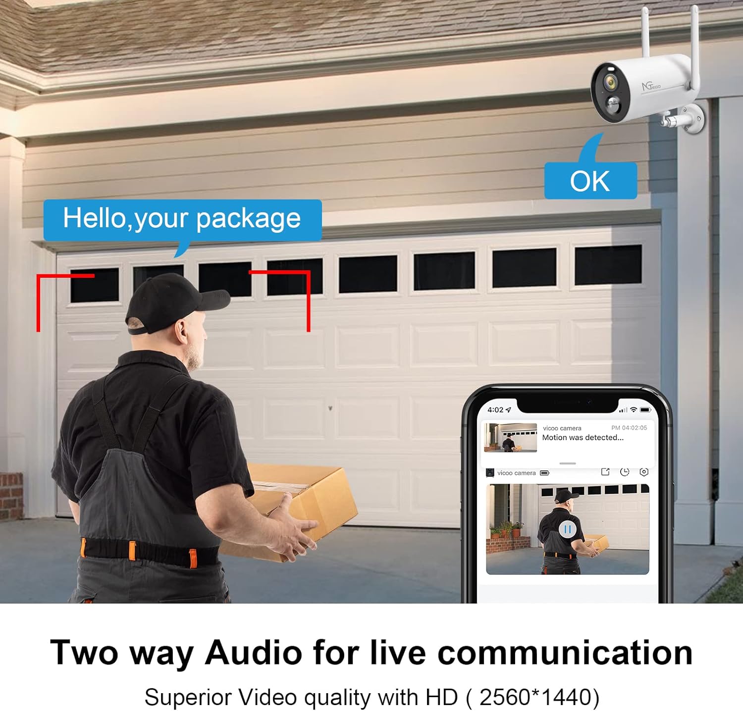 Wireless Security Camera with 9000mA Battery, NGTeco Outdoor Security Cam WiFi for Home Security, 1080p Video, Motion Detection Alarm, Spotlight Color Night Vision, 2 Way Audio, Works with Alexa