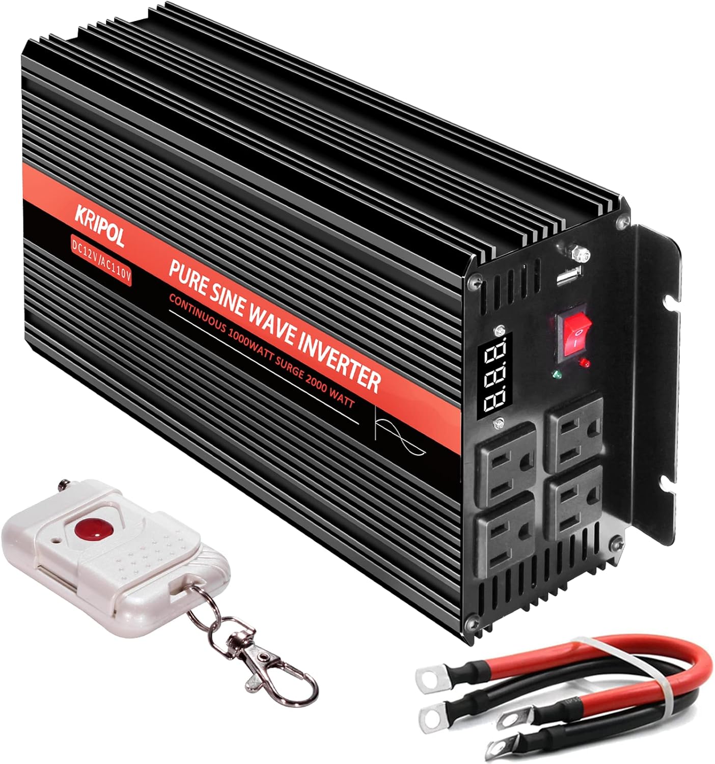 1000 Watt Pure Sine Wave Inverter 12v DC to 110/120v AC, Car Converter Inverter 4 AC&USB Output, Wireless Remote Control(170ft), Power Adapter for Home/Outdoor/RV/Emergency(1000W-12V)
