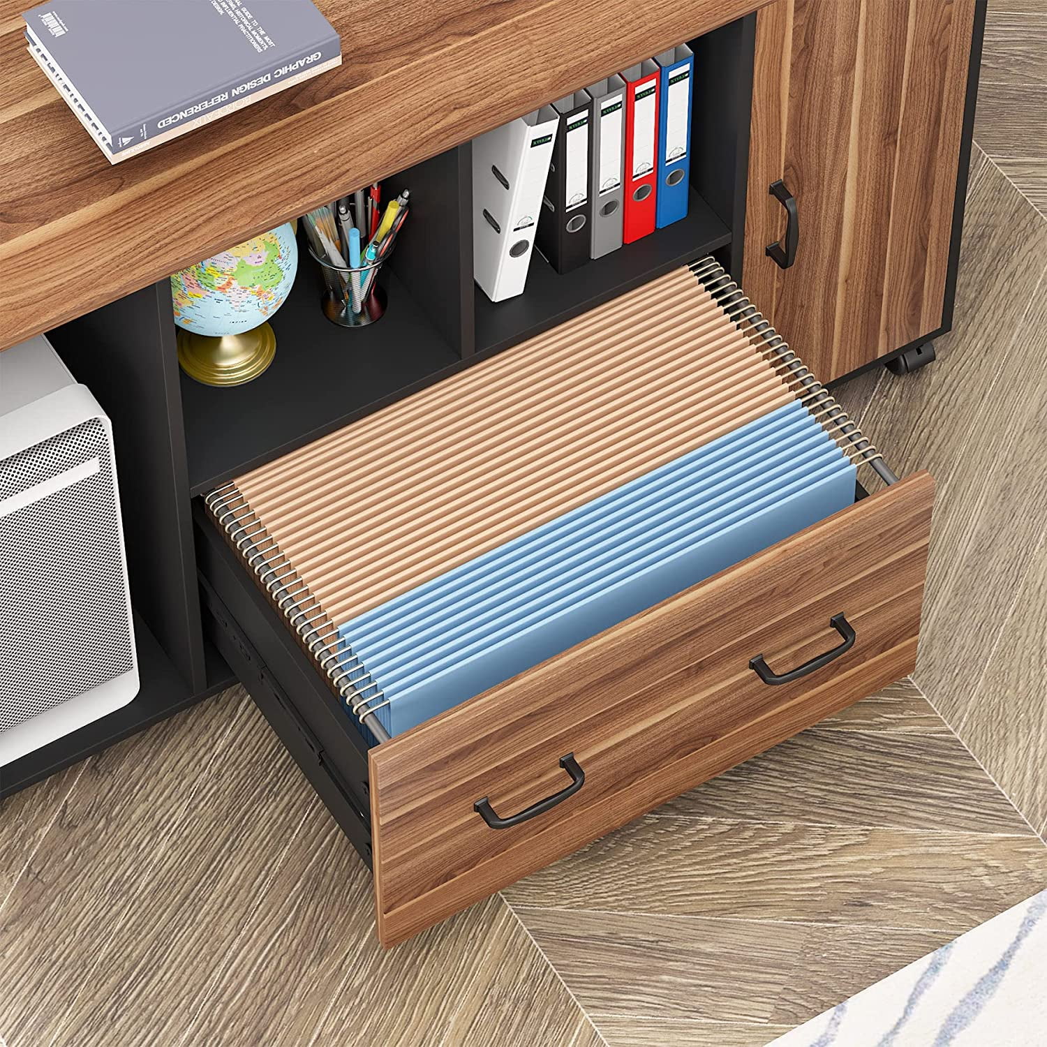 Tribesigns Executive Desk L Shape Office Desk with Drawer File Cabinet, 70 inch L Shaped Computer Desk with Storage Large Office Desk Set, Office Table with Filing Cabinet, Home Office Furniture Set