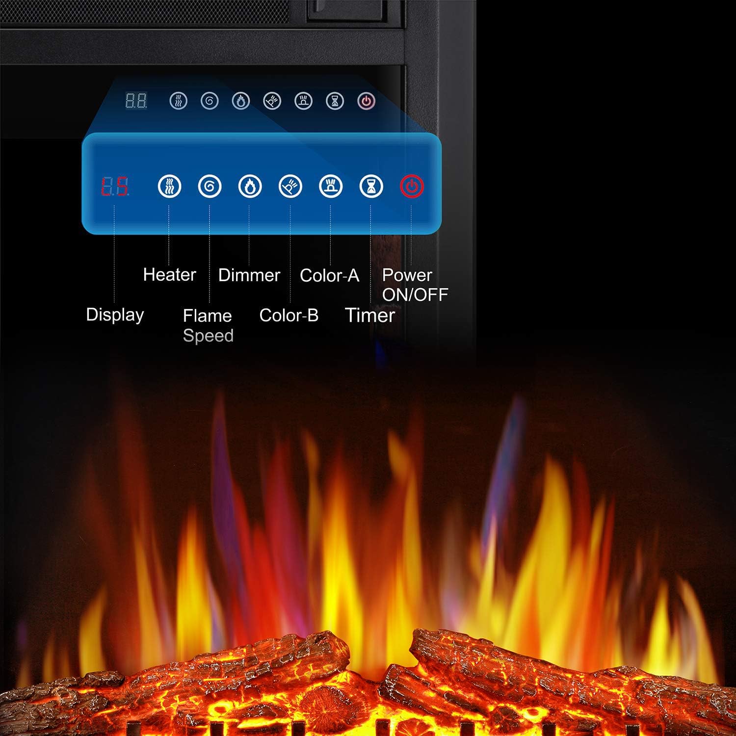 Antarctic star Electric Fireplace Insert, Freestanding & Recessed Electric Stove Heater, LED Adjustable Flame with Burning Fireplace Logs Touch Screen, Remote Control, Timer, 750W-1500W (39‘’)