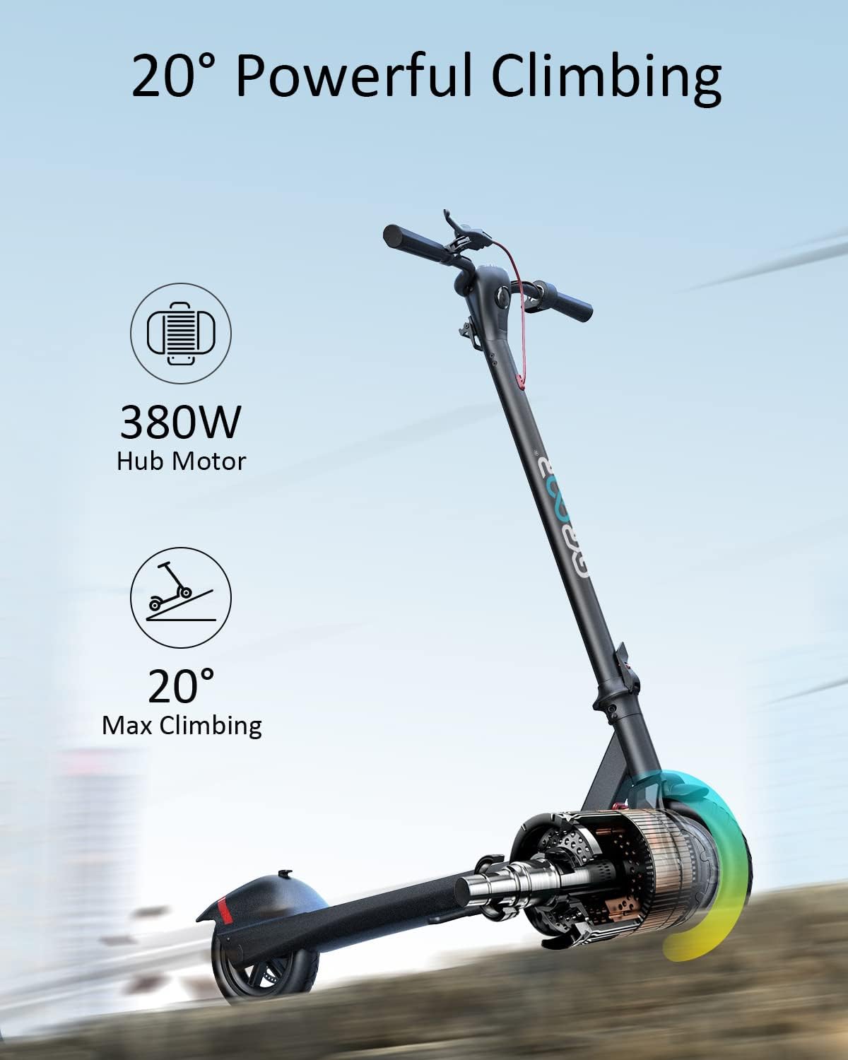 Gyroor Electric Scooter Adults, Up to 23 Miles Long-Range Battery, 19 Mph with Powerful 380W Motor, Folding Electric Scooter for Commuting and Travel 8.5" Pneumatic Tire with Double Braking System