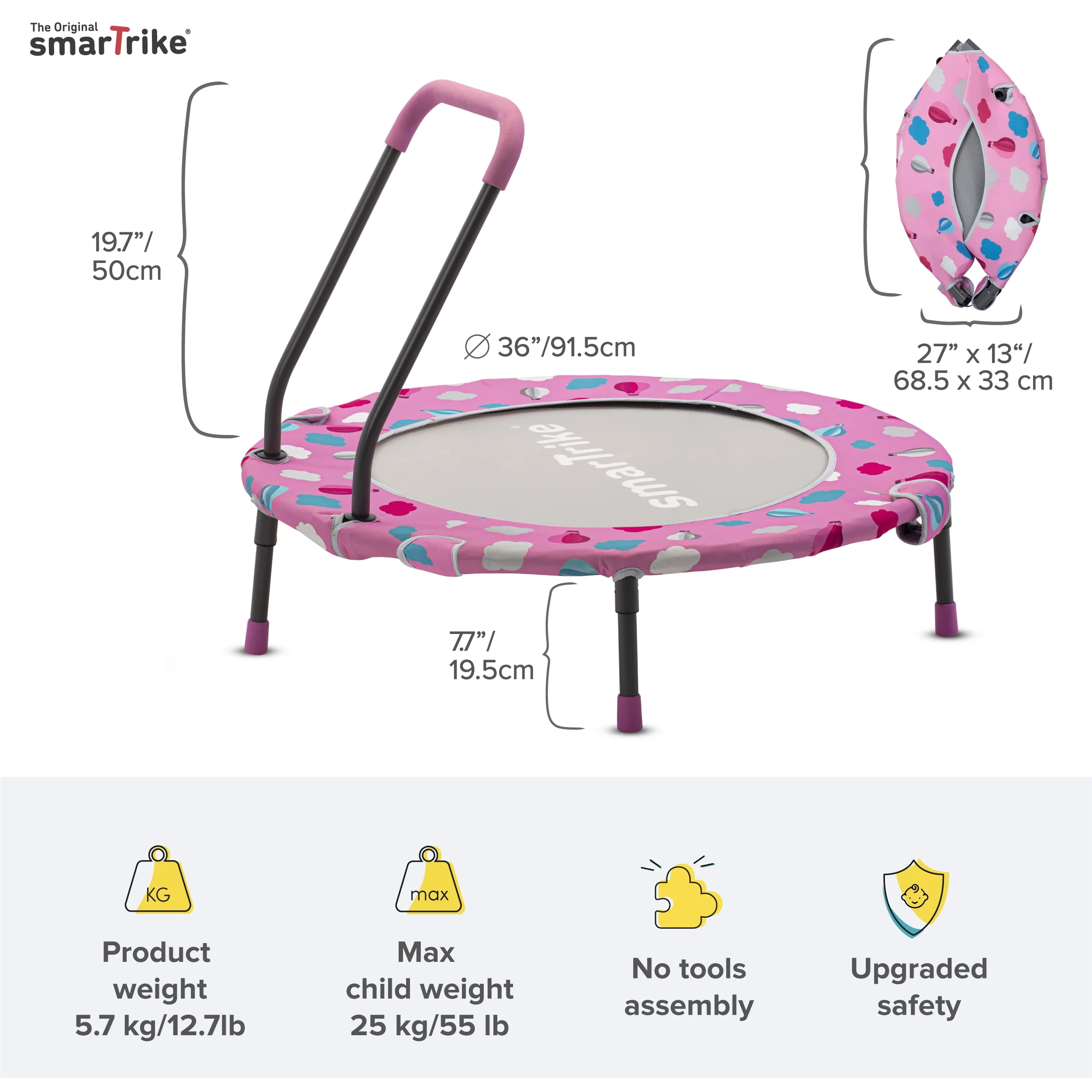 smarTrike 2-in-1 36-inch Indoor Folding Trampoline with Handlebar
