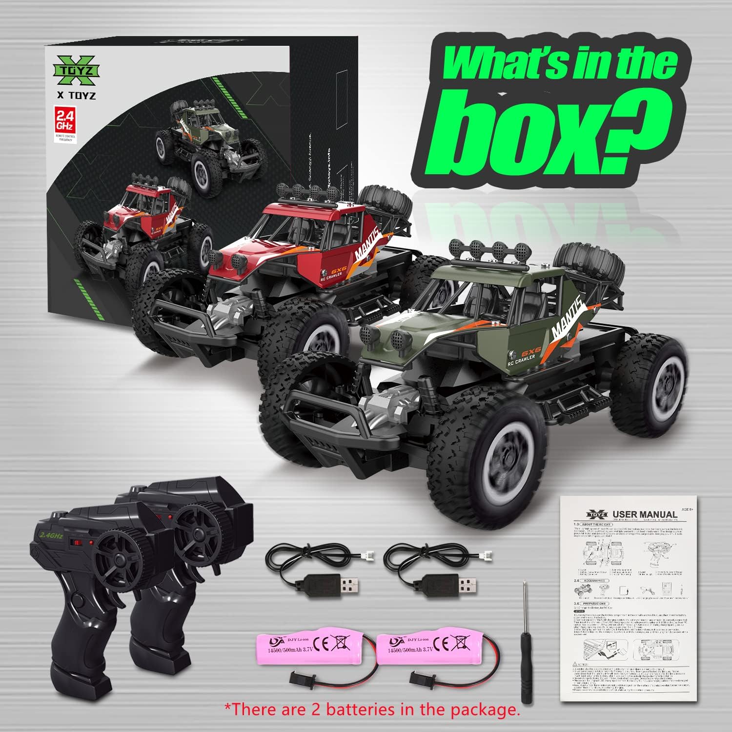 X TOYZ RC Cars 2 PCS Remote Control Off Road Monster Trucks Cars for Kids, 1:20 Scale Metal Shell Alloy RC Car, High Speed Racing Car 2.4Ghz Hobby Vehicles Toys Gifts with 2 Rechargeable Batteries Pack of 2