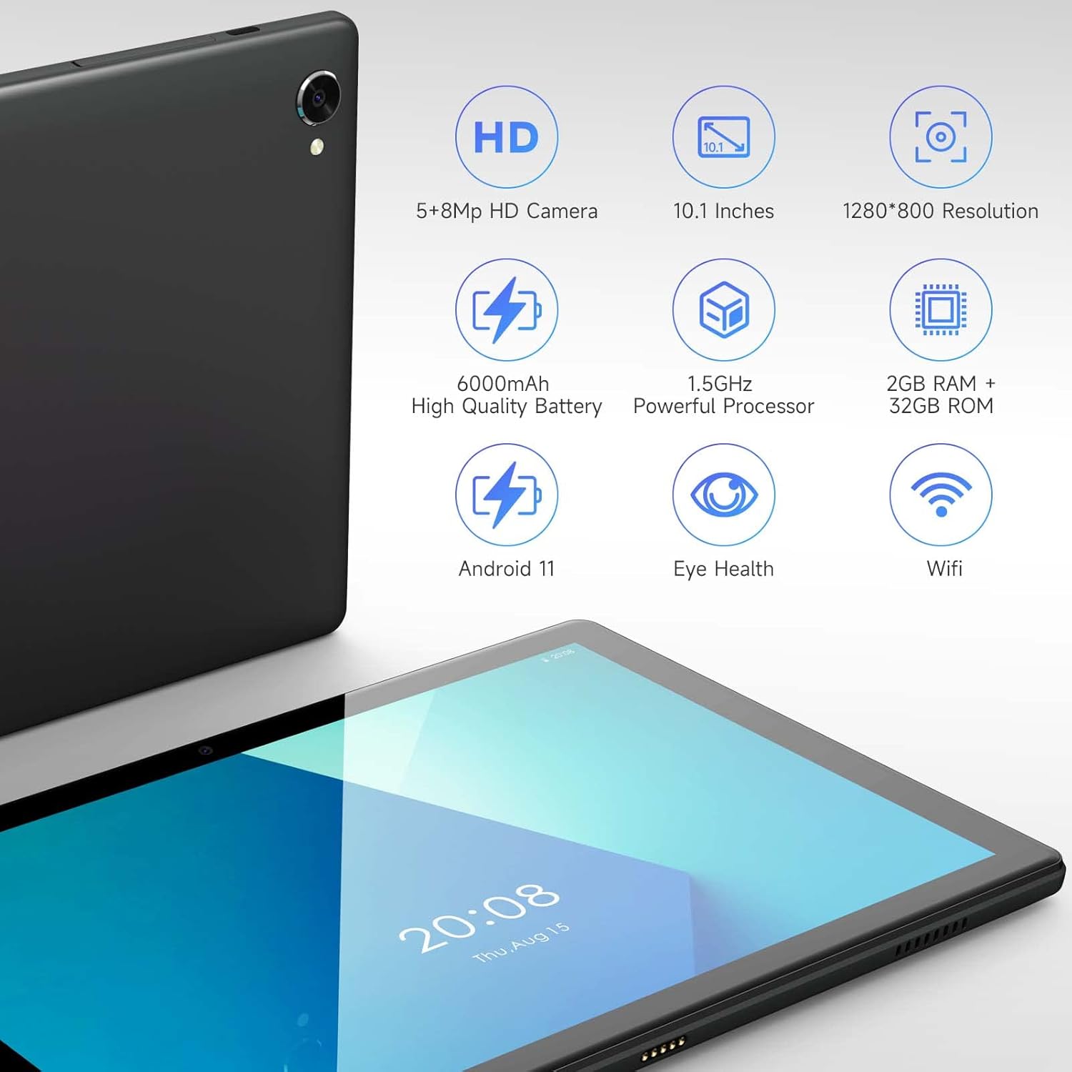 Tablet 10 inch Tablet, Android 11 Tablet, 32GB Storage, Dual HD Camera, Quad-Core Powerful Processor Long Lasting Battery and High-Resolution Screen for Better Gaming, Working Experience (Gray)