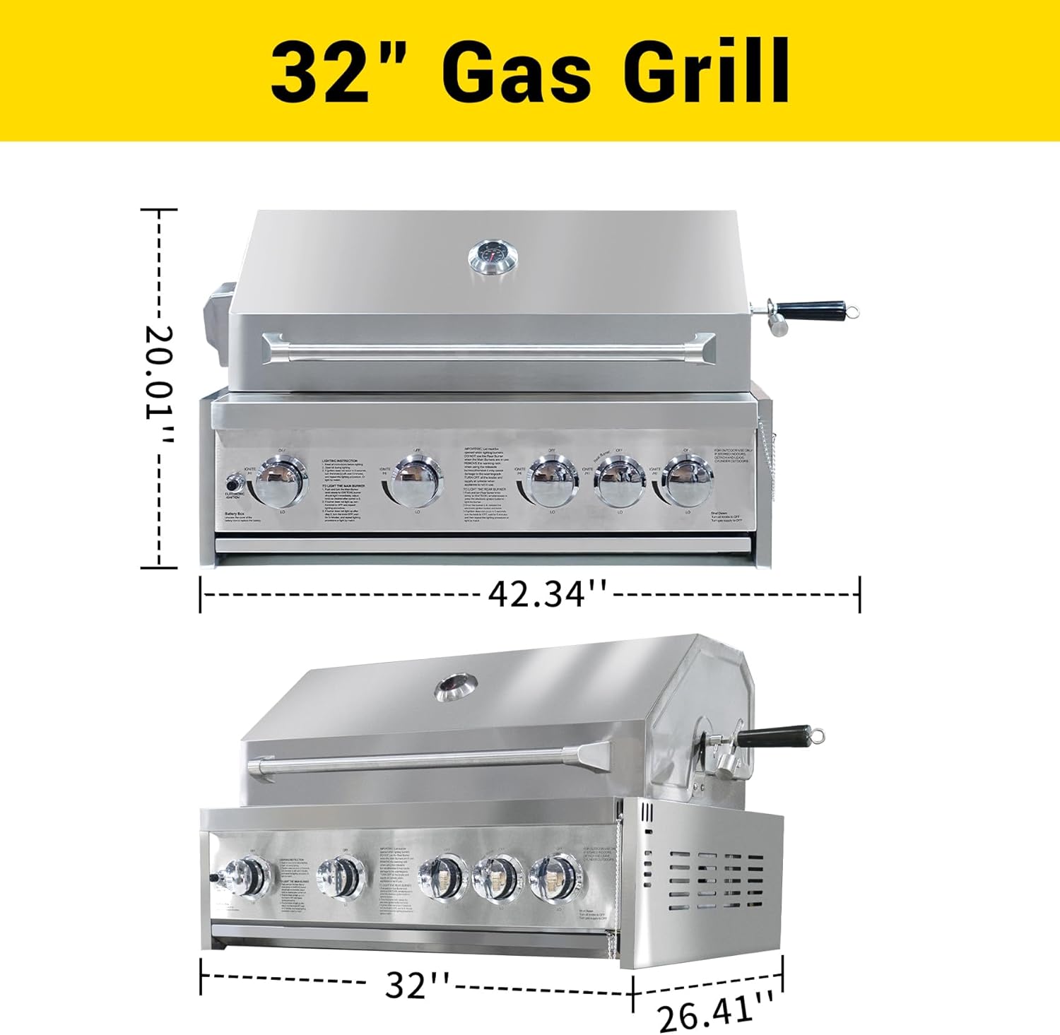 SINDA 4 Piece Outdoor Kitchen Package, BBQ Grill Cabinet, 4 Burner Built-in Propane Gas Grill, Kitchen Sink Cabinet, Appliance Cabinet in Stainless Steel, Best of Backyard Package Deal
