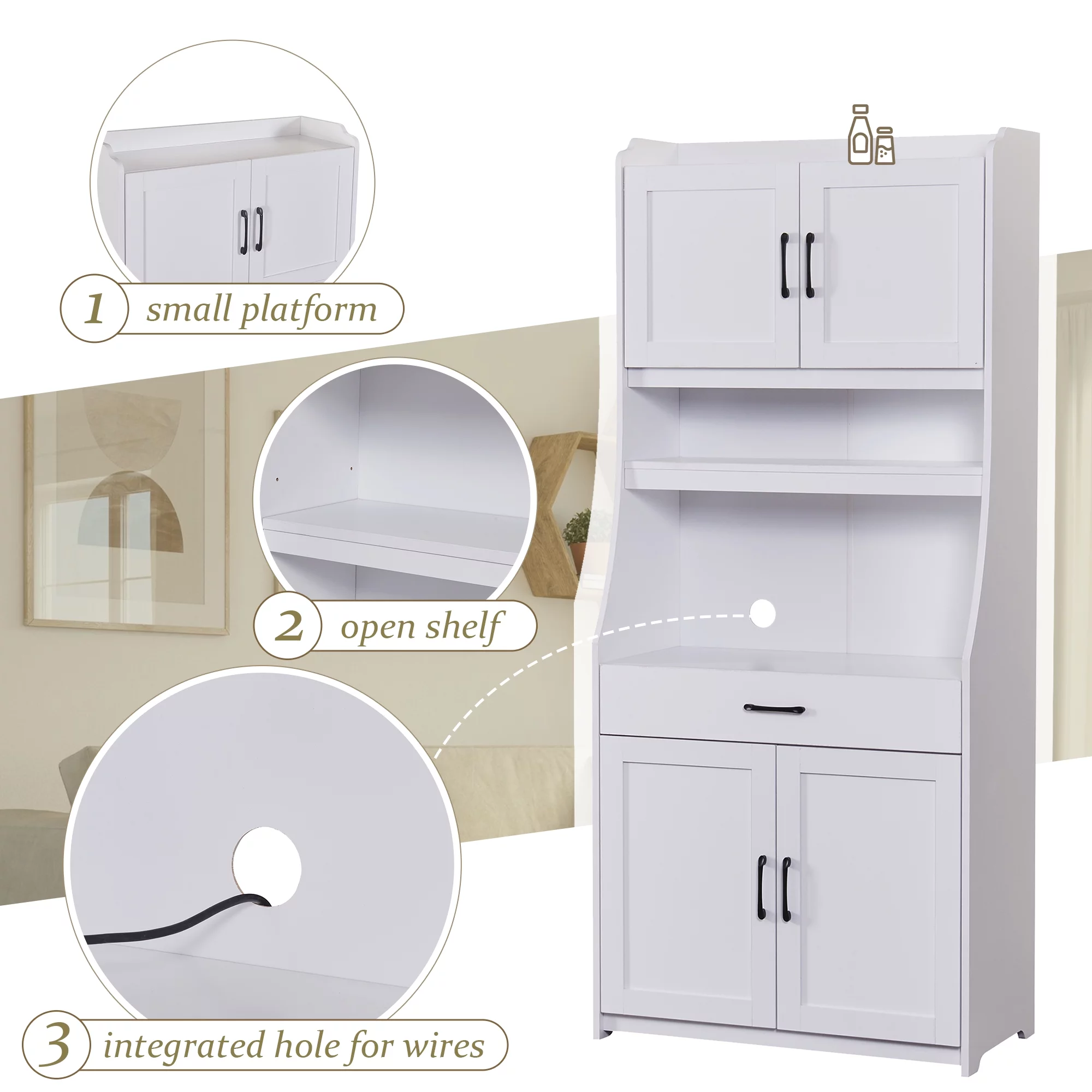 Bellemave 71" Kitchen Pantry Storage Cabinet, Wood Freestanding Hutch Cabinet with Doors and Adjustable Shelves,White - Curated Treasures Market