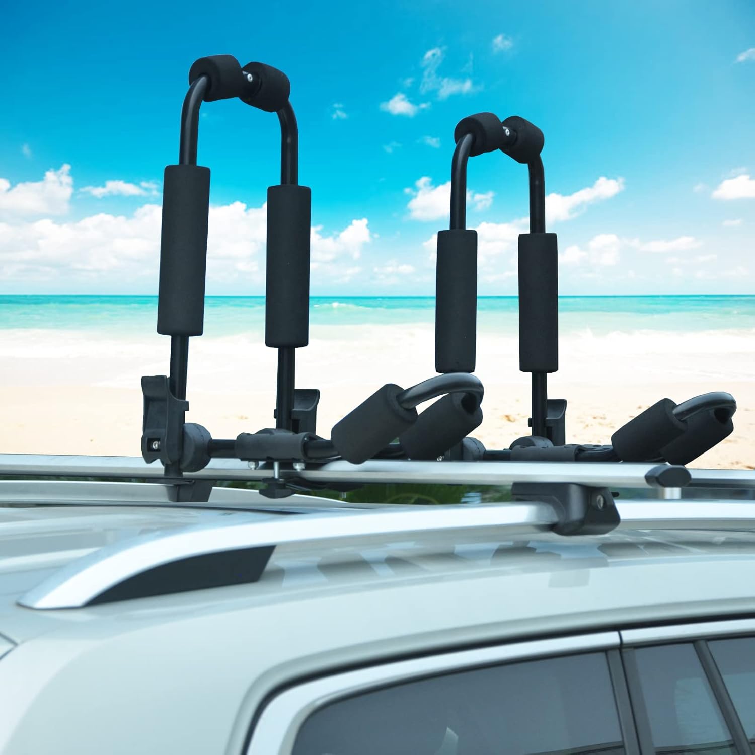 Bonsing Kayak Roof Rack for 2 Kayaks, J-Style Universal Kayak Racks for Roof Rack Folding Kayak Carrier for SUV Car Rooftop Mount on Crossbars - 2 Pair