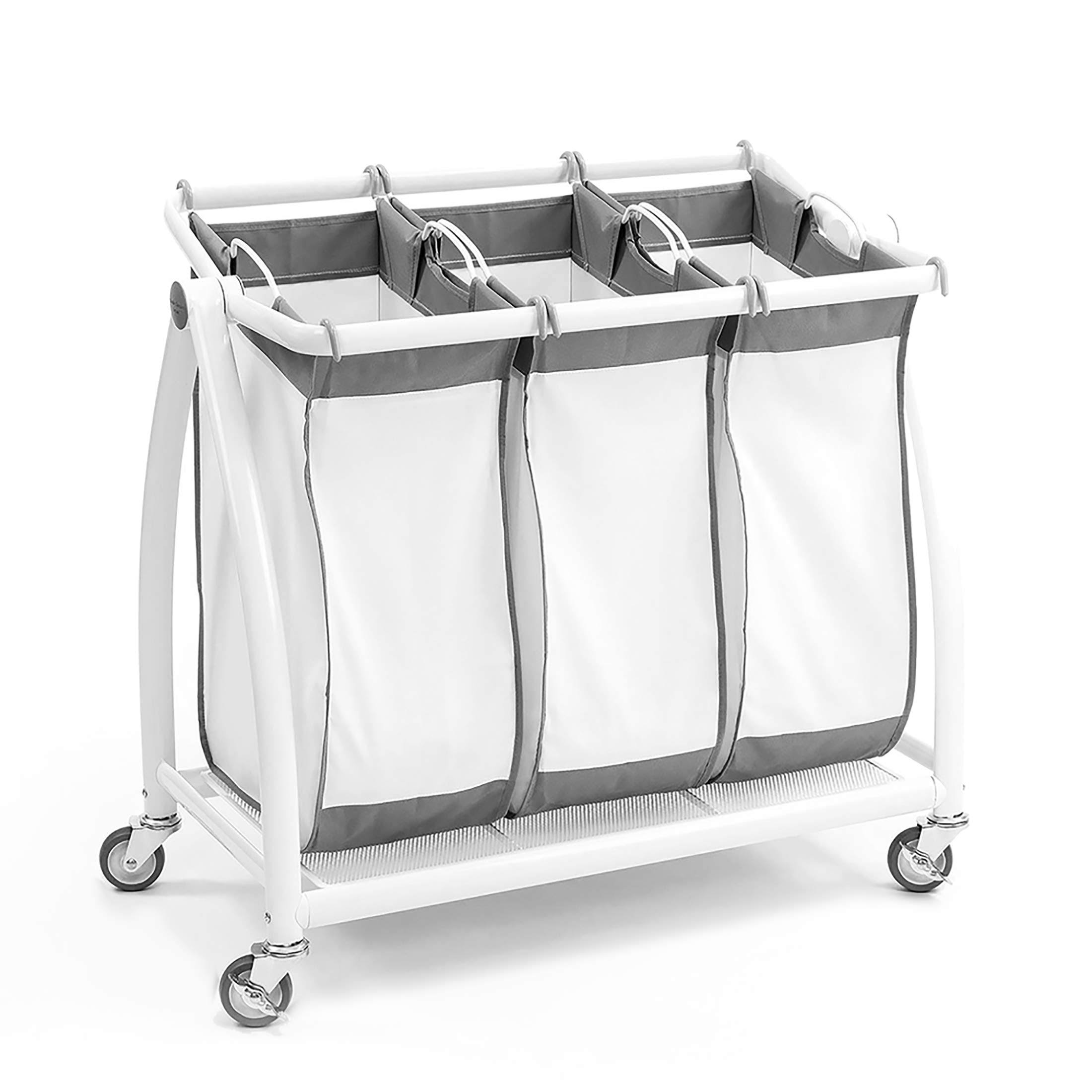 Seville Classics Premium 3-Bag Heavy-Duty Tilt Laundry Hamper Sorter Cart