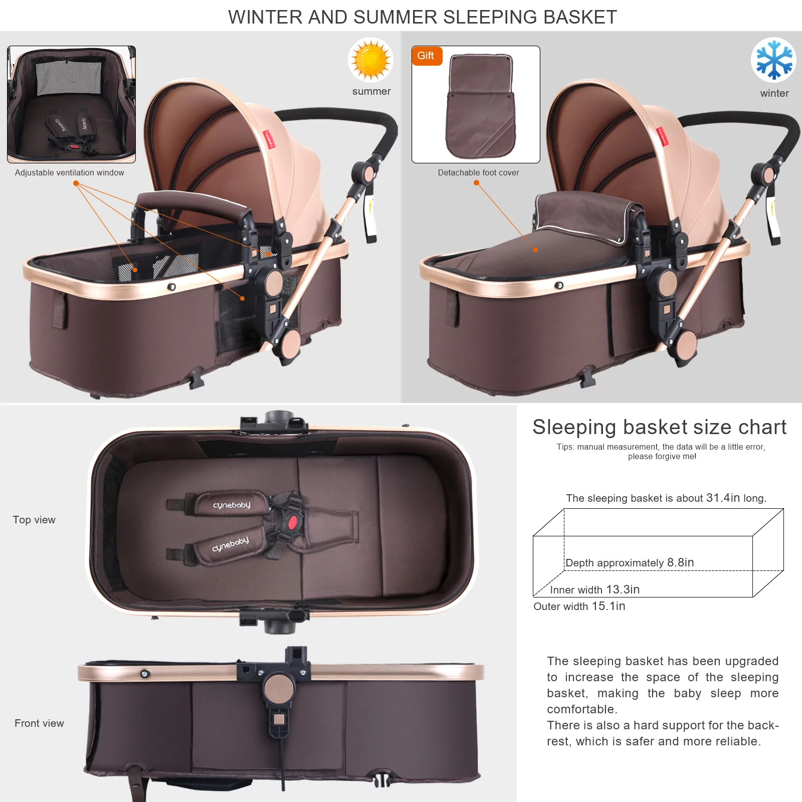 Cynebaby Newborn Infant Toddler Baby Stroller for Newborn Baby, Rose Gold