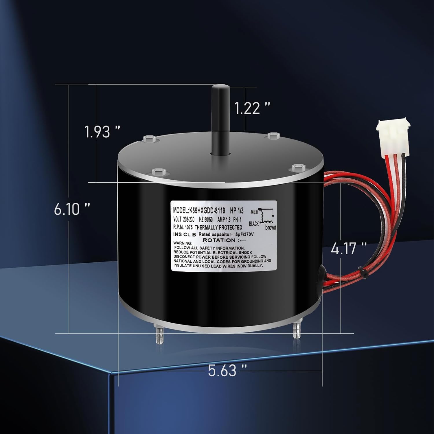 K55HXGDD-8119 Compatible with Emerson Condenser Fan Motor, K55HXGDD-8119 Condenser Fan Motor Designed to Replace Part K55HXGDD-8119, K55HXDAS-6735, K55HXCTJ-6645, 1/3 HP 208-230 Volt.