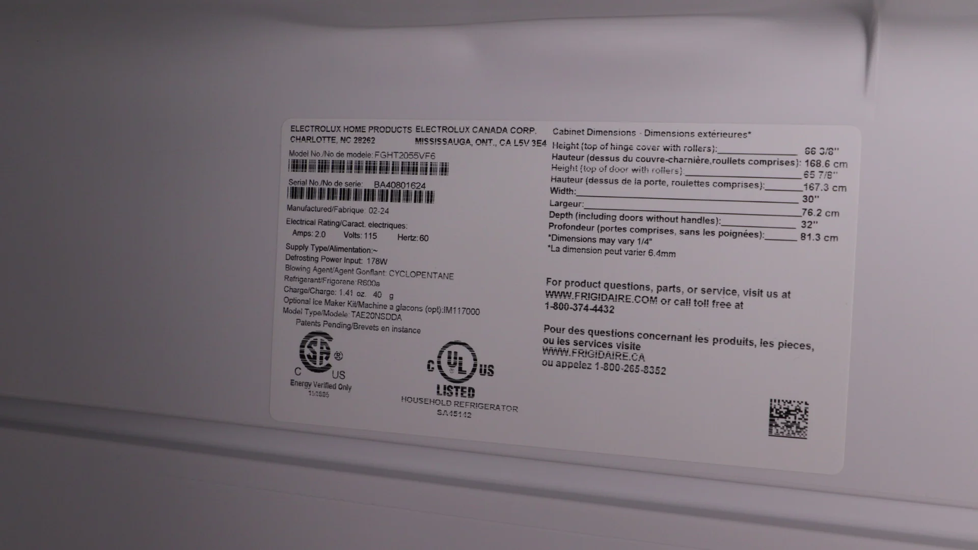 FRIGIDAIRE GALLERY 30 IN. 20.0 CU. FT. STAINLESS STEEL TOP FREEZER REFRIGERATOR - FGHT2055VF