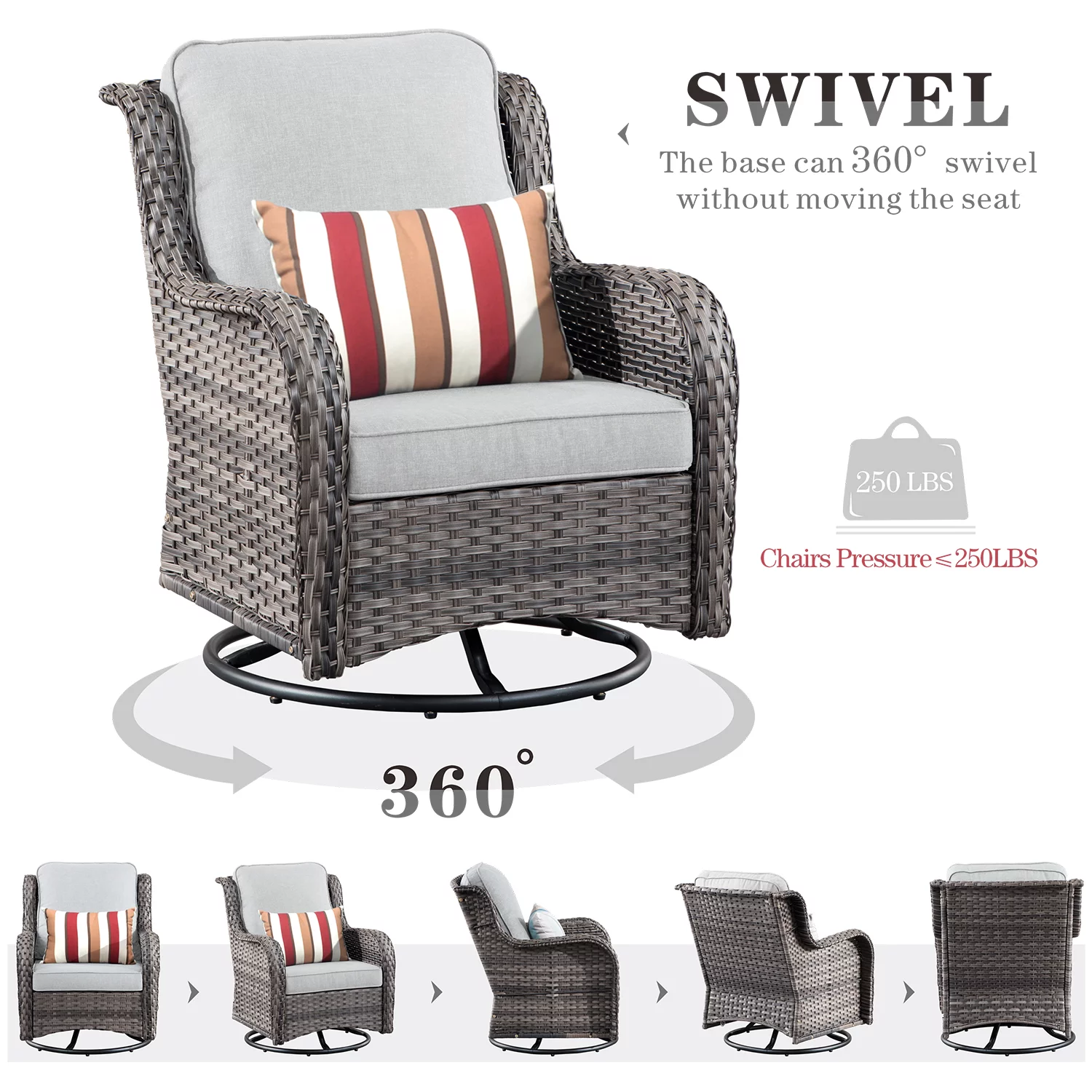 Ovios 8 Pieces Outdoor Patio Furniture with Swivel Chairs Wicker Patio Sectional with Sofa for Backyard
