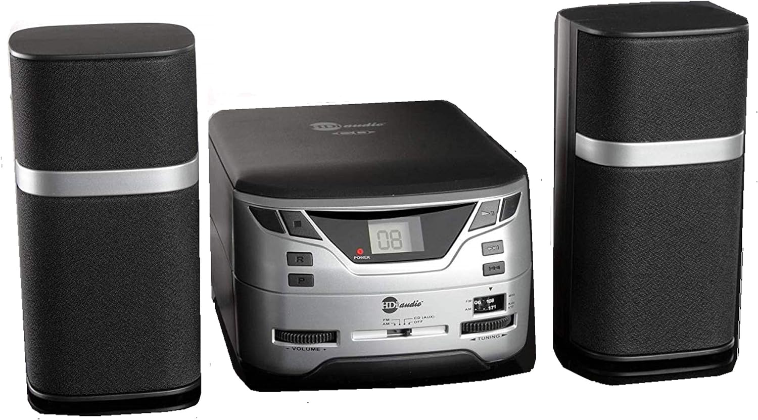 HDi Audio Modern Premium CD-526 Compact Micro Digital CD Player Stereo Home Music System with AM/FM Tuner Aux-in & Headphone Jack (Black/Silver) Pack of 2