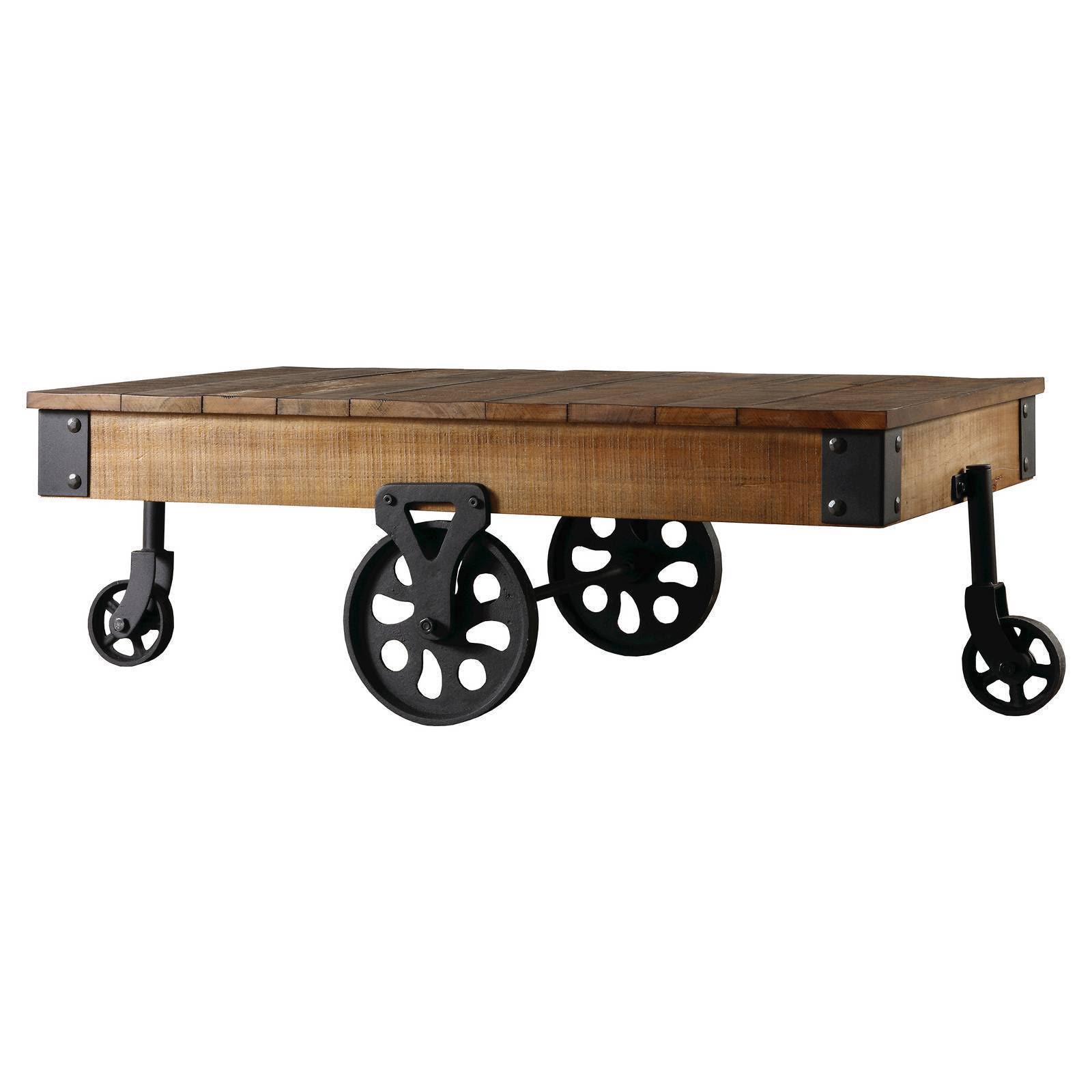 Ronay 42x22 Rustic Industrial Factory Cart Cocktail Table Natural Inspire Q