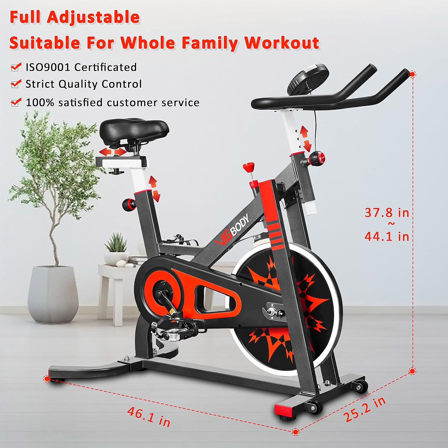 VIGBODY Exercise Bike Indoor Cycling Bicycle Stationary Bikes Cardio Workout Machine Upright Bike Belt Drive Home Gym
