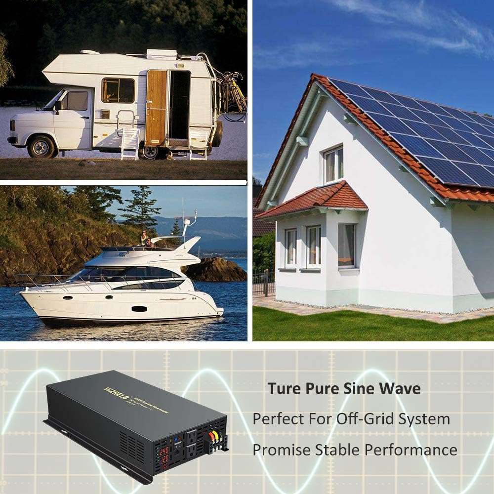 Pure Sine Wave Inverter 800Watt 12V DC to 110V 120V Power Inverter with Remote Control Dual AC Outlets for CPAP RV Car Solar System