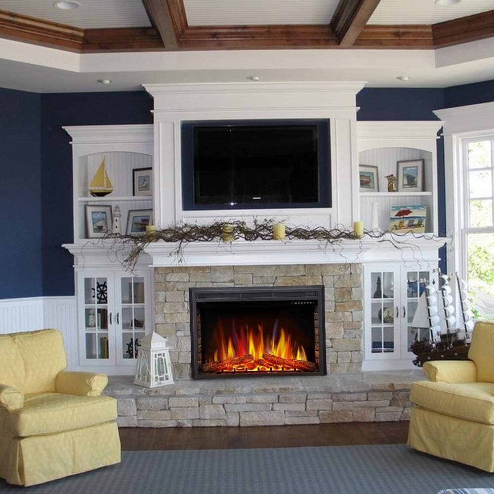 Antarctic star Electric Fireplace Insert, Freestanding & Recessed Electric Stove Heater, LED Adjustable Flame with Burning Fireplace Logs Touch Screen, Remote Control, Timer, 750W-1500W (39‘’)