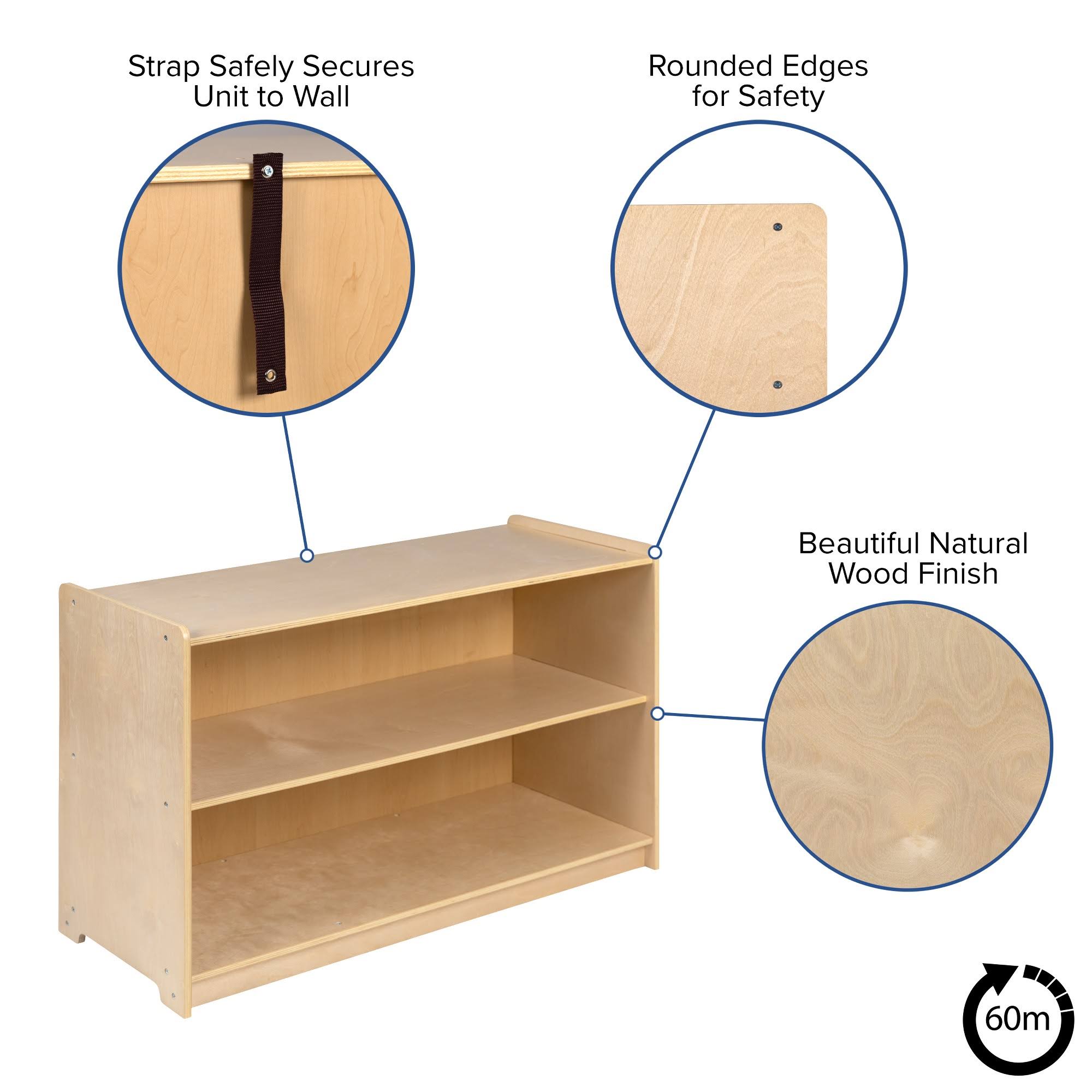 Flash Furniture Wooden 2 Section School Classroom Storage Cabinet for Commercial or Home Use - Safe, Kid Friendly Design - 24x22