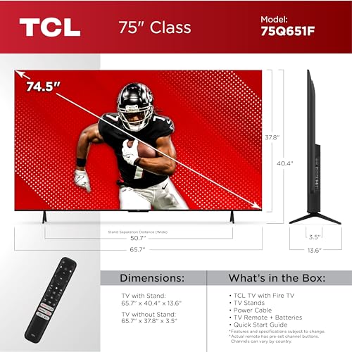 TCL Class Q65 QLED 4K Smart TV with Fire TV (55Q651F, 2024 Model), Dolby Vision, HDR PRO+, Dolby Atmos, Alexa Built-in with Voice Remote, Apple AirPlay 2 Compatibility, Streaming Television