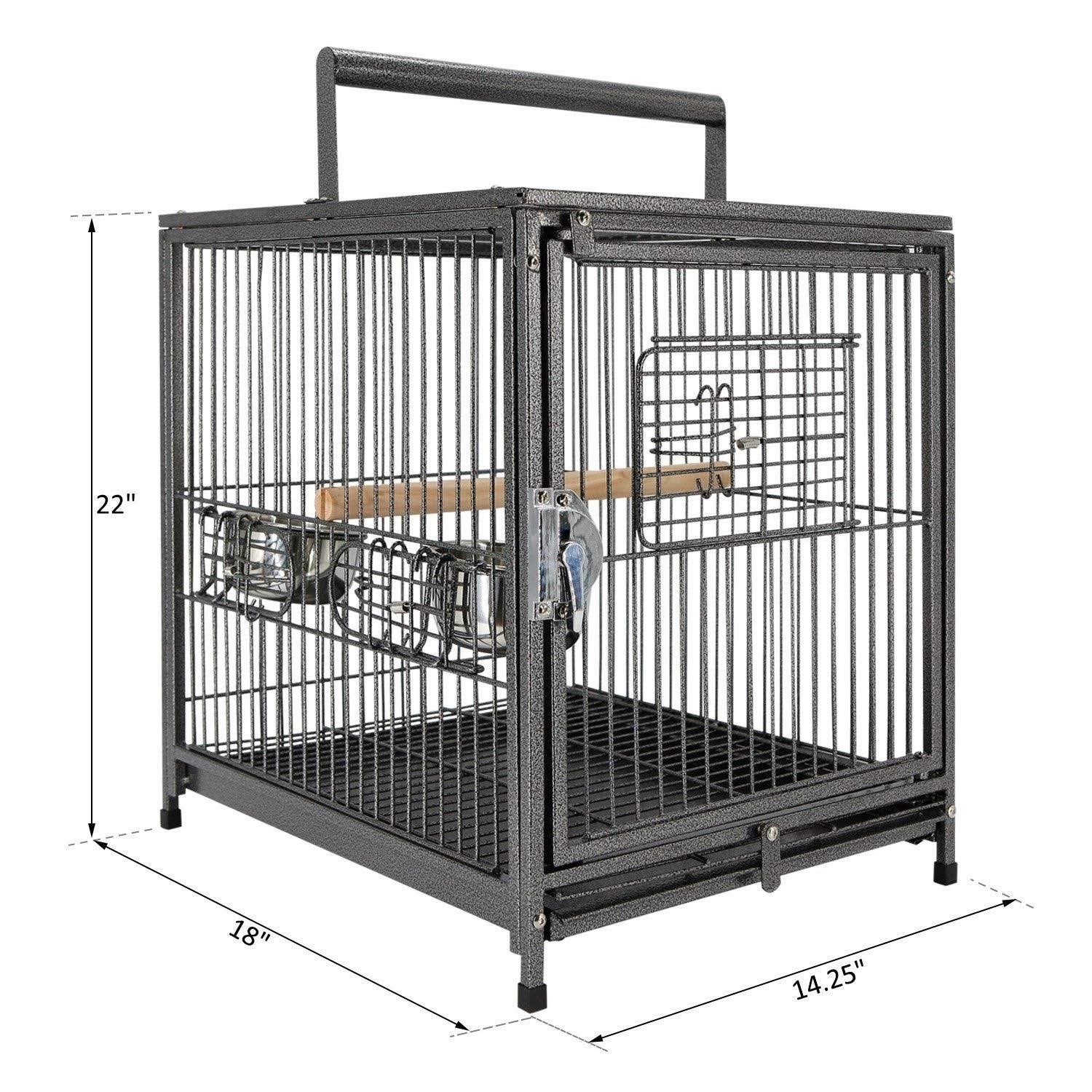 PawHut 22x22 Heavy Duty Wrought Iron Travel Bird Cage Carrier with Handle Perch and Accessories - Black