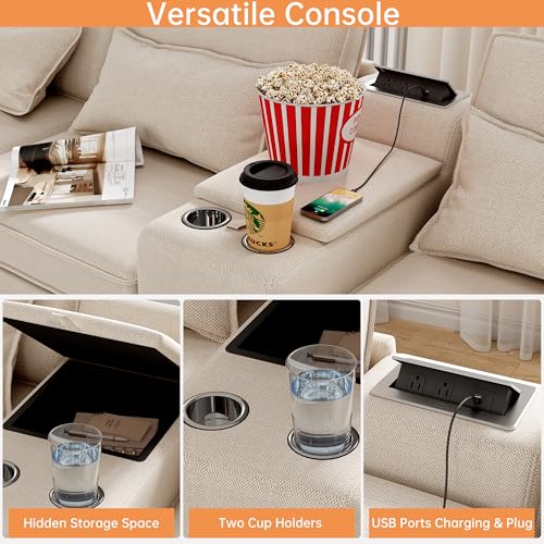 Modular Sectional Sofa, Convertible U Shaped Sofa Couch with Central Console & USB Ports, 7 Seat Modular Sectionals Couch with Chaise and Storage for Living Room, Light Grey