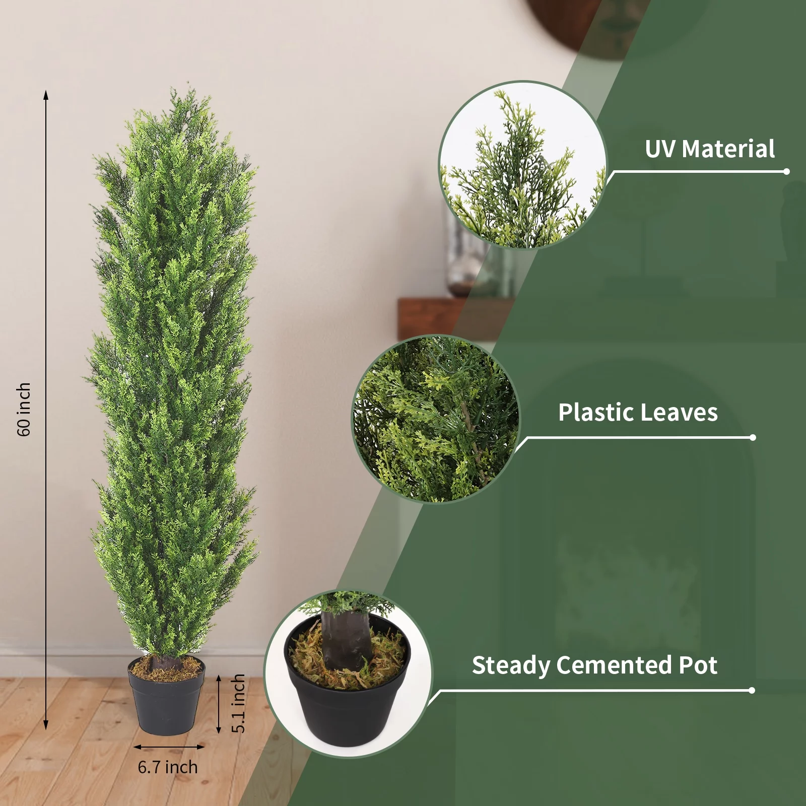 Poetree 2 Pack Artificial Tree 5 FT Artificial Cedar Topiary Trees for Outdoors Potted Fake Pine Trees Faux Evergreen Plants for Home Porch Decor