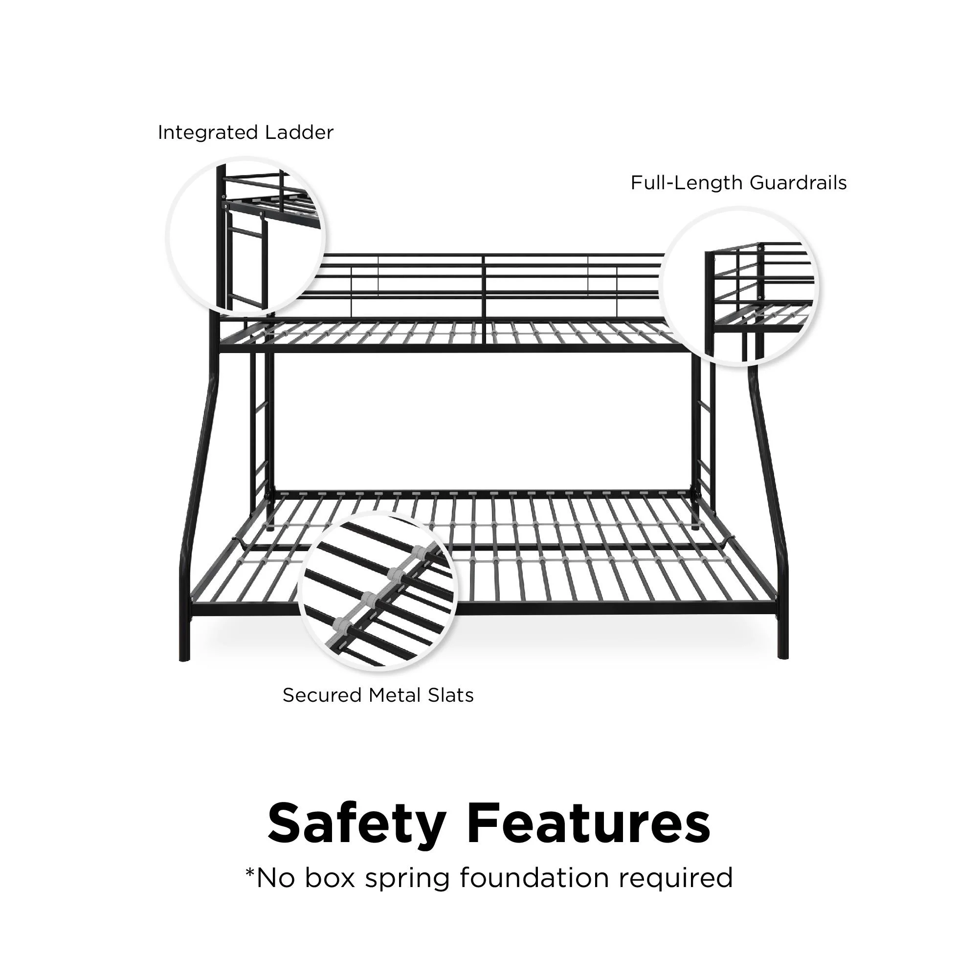 Mainstays Small Space Junior Twin over Full Low Profile Metal Bunk Bed, Black