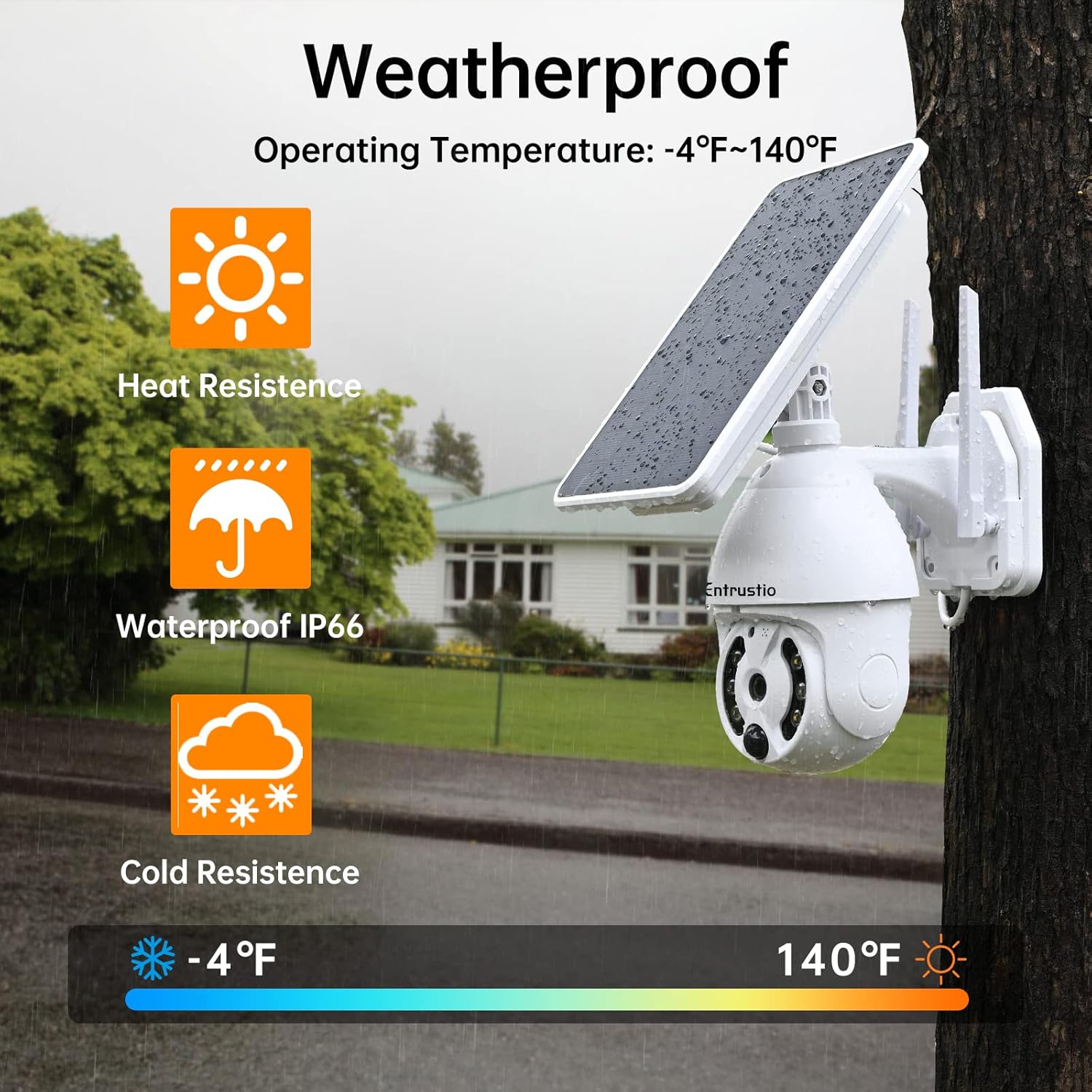 Solar Security Camera Outdoor, Wireless 360° Pan Tilt PIR Motion Detection, Solar Powered Camera 365days Non-Stop, 2-Way Talk, Spotlight Color Night Vision IP66 Waterproof 2.4G WiFi for Home Security