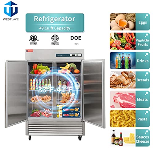 WESTLAKE Commercial Refrigerator 2 door 2 Section Stainless Steel Reach in Solid Door Upright Fan Cooling Cooler