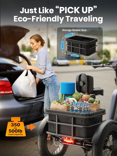 Electric Trike for Adult with 750W Motor, 48V 18AH Cells Battery, Pickup Class 500 LB Load Electric Tricycle with 20" Fat Tire and Large Basket, 60 Miles Range, for City and Mountain Road