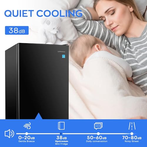 Upstreman 4.5 Cu.Ft Mini Fridge with Freezer, Single Door Small Refrigerator, Adjustable Thermostat, Low noise, Energy-efficient, Compact Refrigerator for Dorm, Office, Bedroom