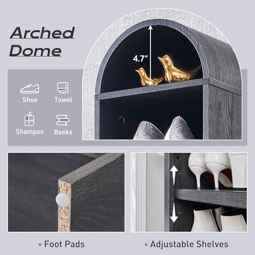 71" Tall Arched Bookshelf, 7 Tiers Arch Bookcase with Storage, Modern Farmhouse Book Shelf with Adjustable Shelves, Wood Bookshelf w/Open Display Shelves for Living Room, Office (Natural)