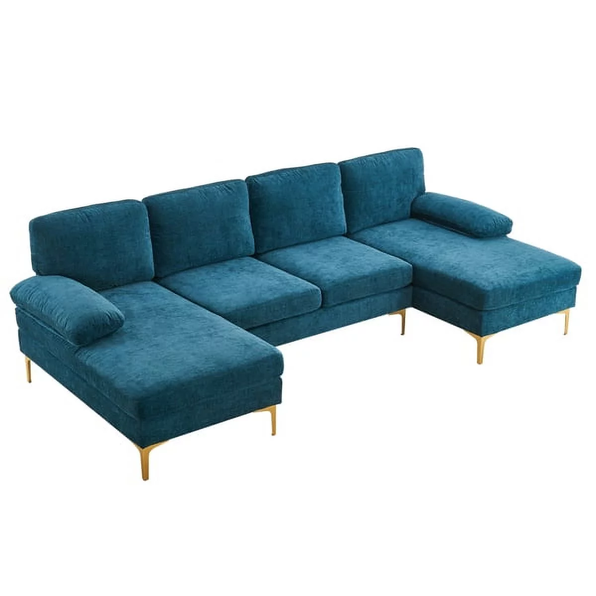 SYTHERS Convertible Sectional Sofa U-Shaped Couch 4-Seat Modern Chenille Sectional Sleeper Sofa with Memory Foam & Double Chaise & Comfortable Backrest, Oversized Seats, Dark Blue