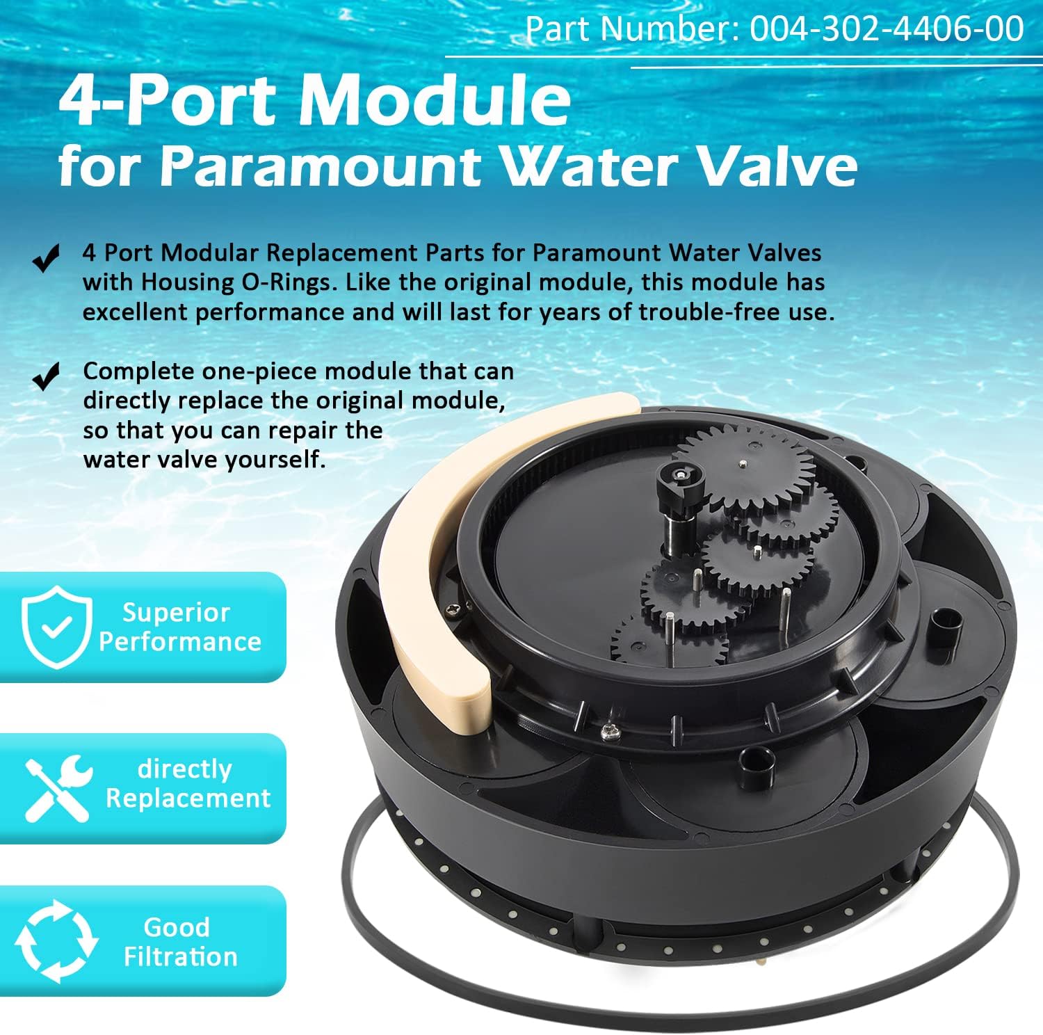 4 Port Gear Module for Paramount in-Floor Cleaning System Water Valve, Replace 004-302-4406-00