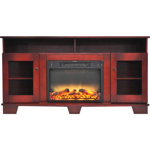 Cambridge Savona 59 in. Electric Fireplace in White with Entertainment Stand and Enhanced Log Display