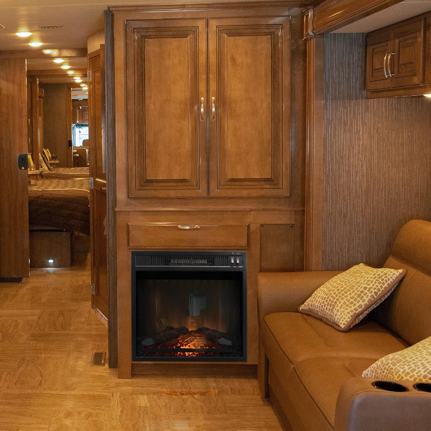 RecPro RV Fireplace 18 | Recessed Electric Fireplace | Glass with Log View | 110 Volt | Electric RV Fireplace | for Camper, Trailer, Home, and More