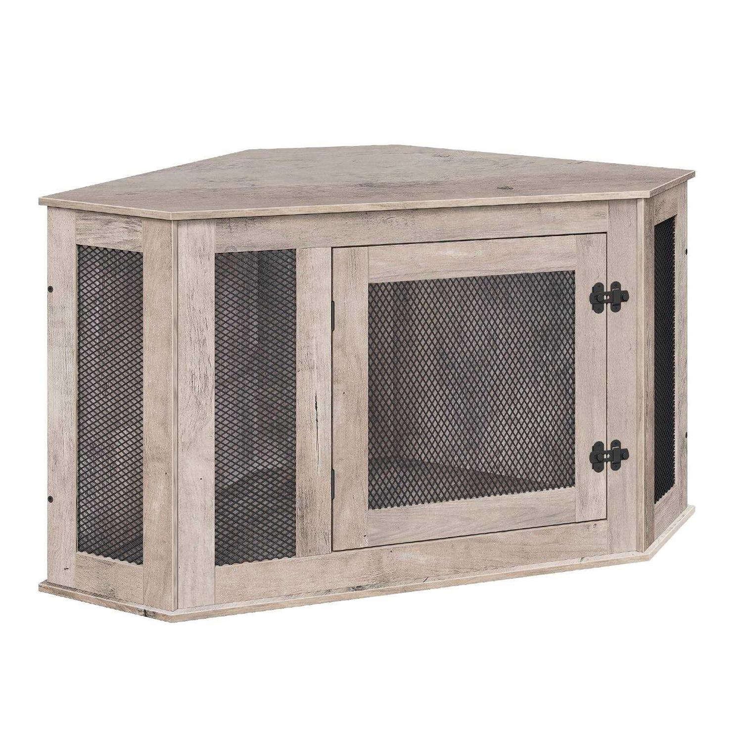 MAHANCRIS Corner Dog Crate Furniture Wooden Dog Kennel End Table Decorative Pet Crate Indoor Use - Pet Supplies online store