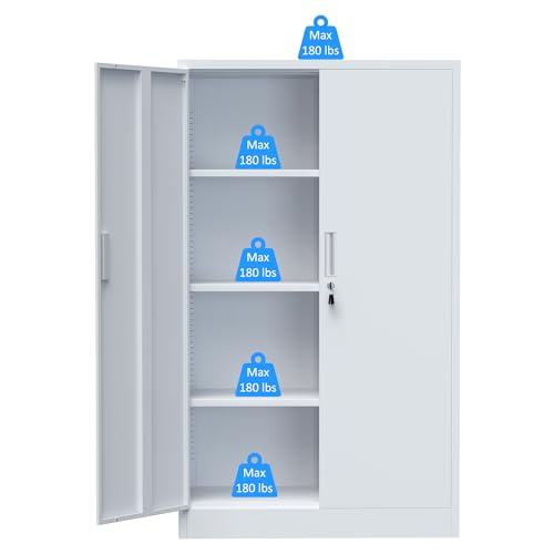 Metal Storage Cabinet with Locking Doors and Adjustable Shelves, 53.5-Inch Tall Lockable Storage Cabinets for Home Office Garage Kitchen Pantry (Black)