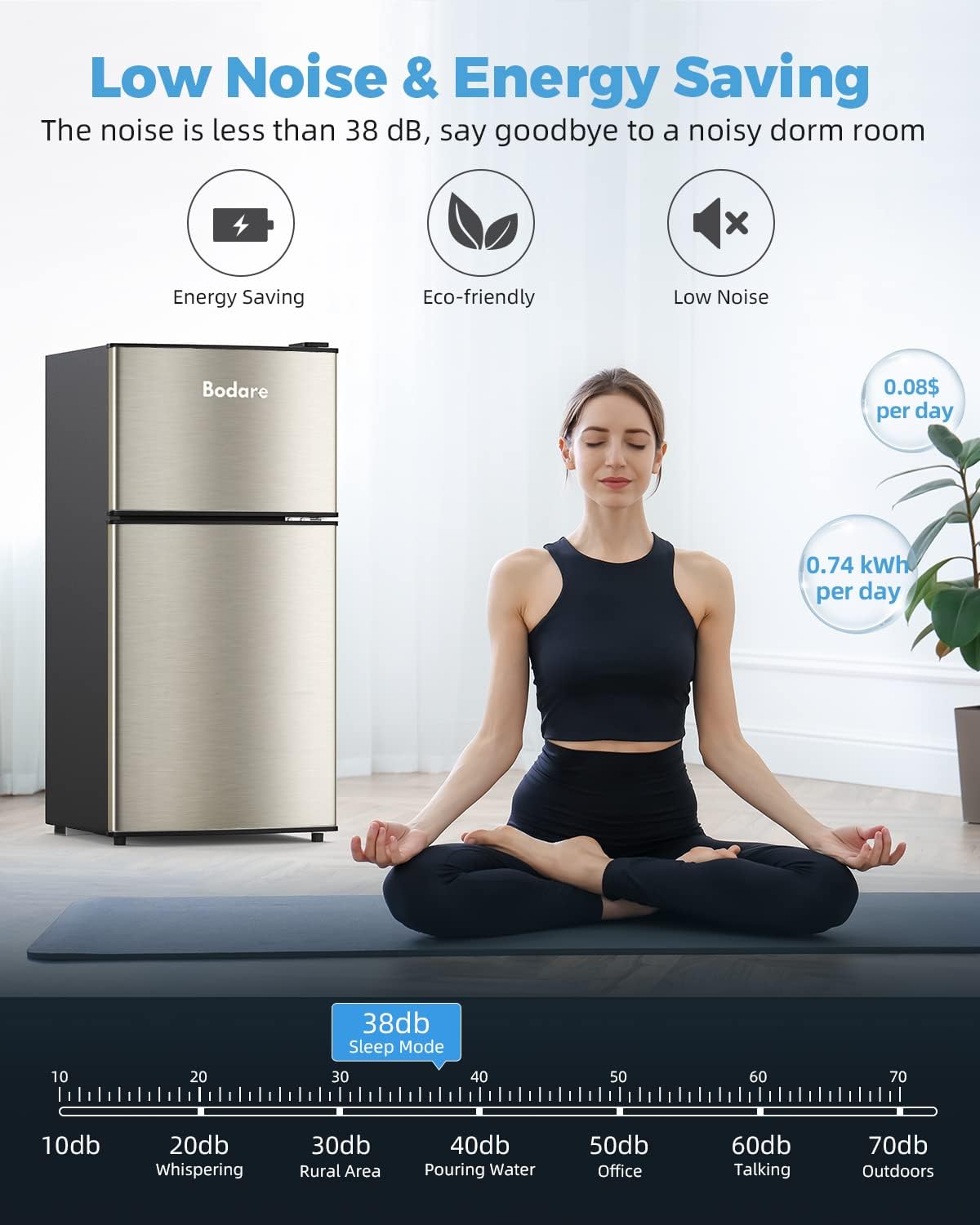 Mini Fridge with Freezer Quite: 3.2 Cu.Ft Mini Refrigerator with 2 Doors - Small Refrigerator Energy-Efficient Compact Refrigerator - Small Fridge for Bedroom Dorm Office Apartment (Champagne)