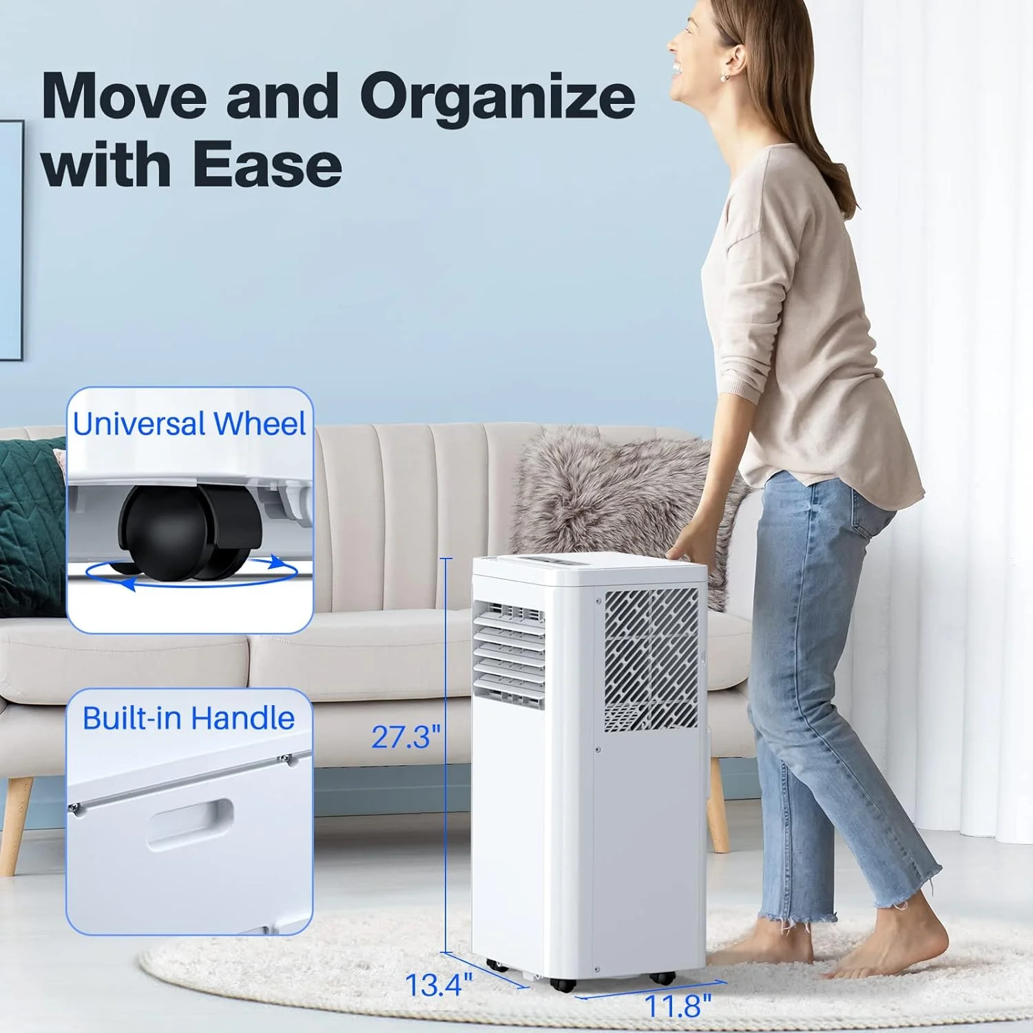 YONG Portable , 8000 BTU AC Unit with Dehumidifier & Fan Modes, Up to 350 Sq.Ft, Remote Control, 24H On/Off Timer, Quiet for Room, Window Mount Kit